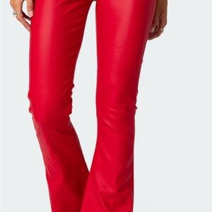 Edikted Luna Faux Leather Flare Jeans
